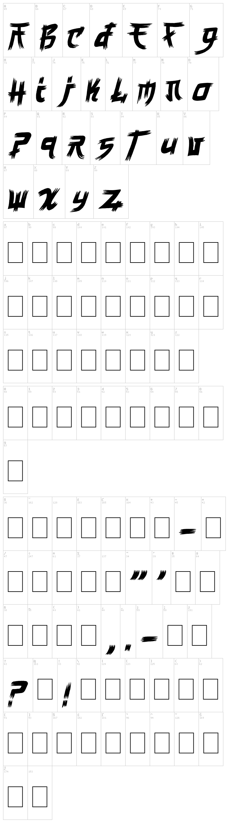 Manga Style font map